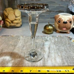 NWT Circle Clear Glass Candle Stick Holder, platinum bands
